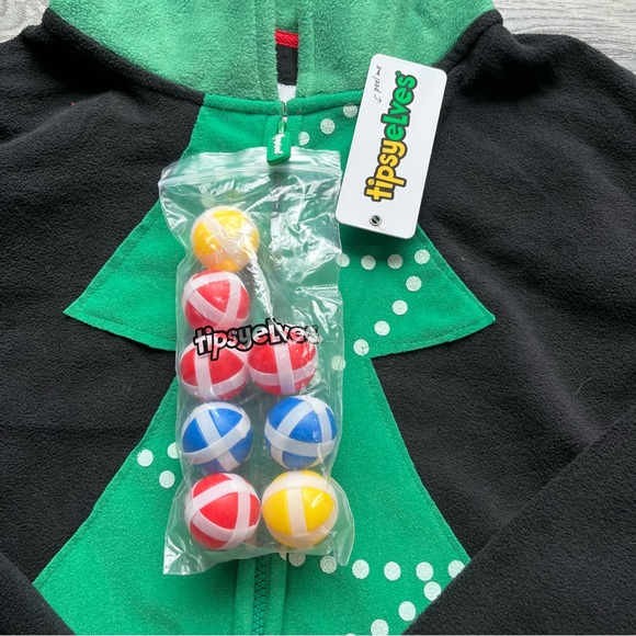 Tipsy Elves Christmas Holiday Tree Toss Fleece Pajama Jumpsuit Size M - Picture 1 of 6